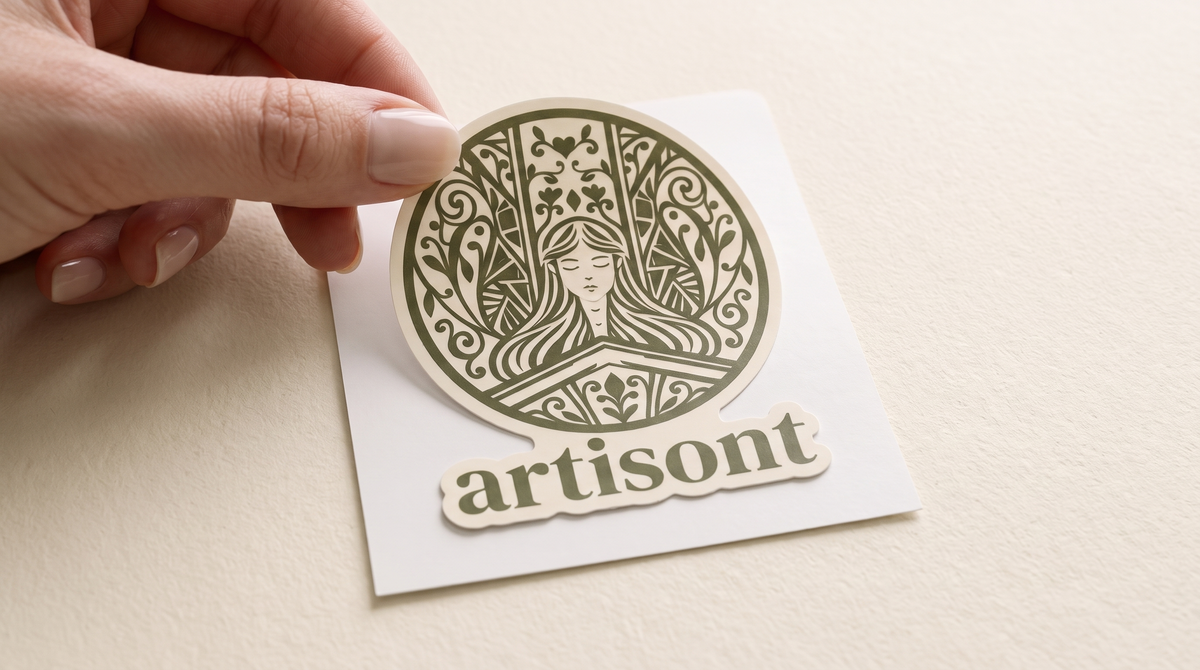 Artisont botanical emblem die-cut sticker design example