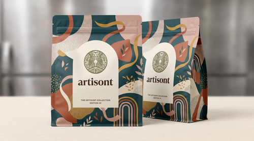 Artisont patterned custom stand-up pouch design example