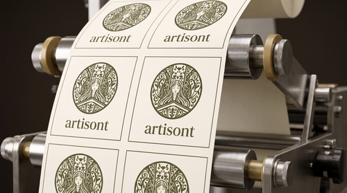 Artisont olive and ivory roll label design example